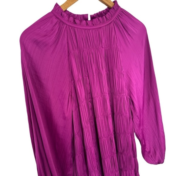 Anthropologie Maeve Tasha Satin Smocked Ruffle Dress - Picture 5 of 13